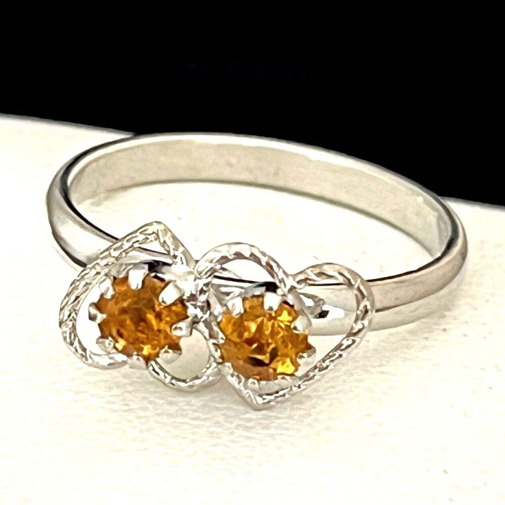 Vintage 1960s Heart Ring Silver Tone Rhinestones Mid Century Modern - 4J